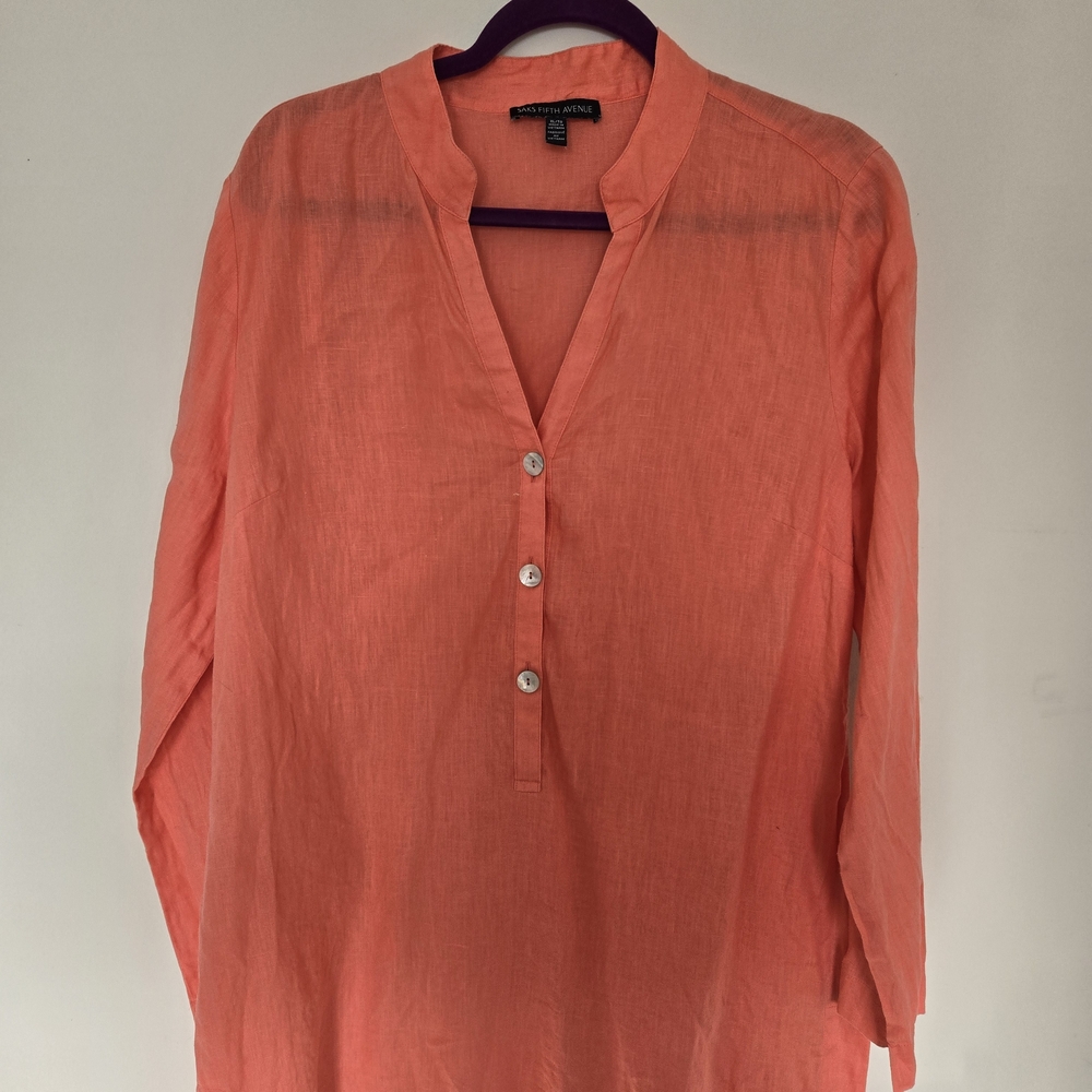 Coral Button Up Blouse Size XL